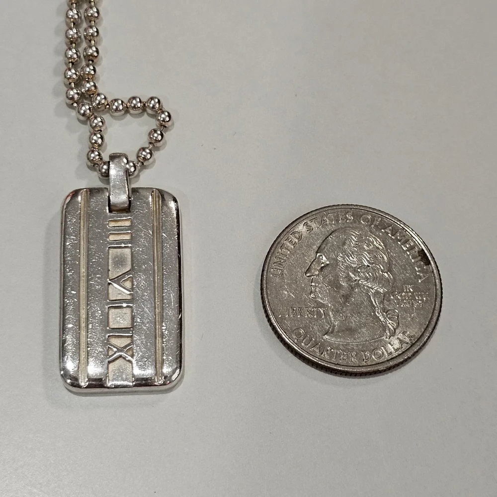 ✨Tiffany & Co. Atlas 925 Sterling Roman Numeral Dog Tag Pendant Necklace✨